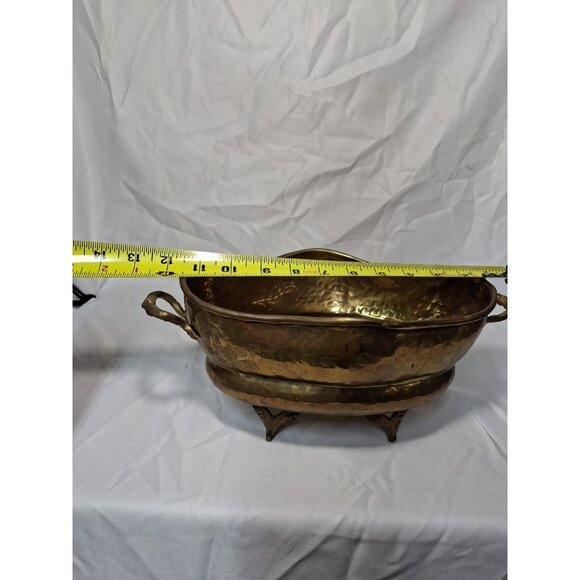 Hosley International Solid Brass Hammered Design Oblong With Handles Planter Pot - Picture 11 of 11